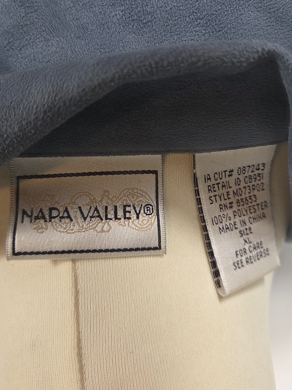 Napa Valley Faux Suede Blue Jacket Laser Cut Hem Button Front XL - Picture 7 of 7